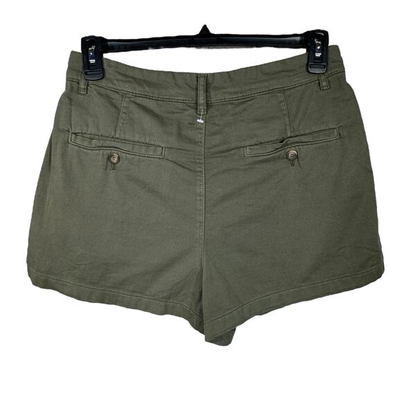 Free People SZ 12 Billie Chino Shorts Hi-Rise Pleated Pockets Zip-Fly Army Green - Picture 4 of 9